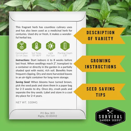 Miniatura 2 de Survival Garden Seeds - Semillas de menta para plantar - Mentha Piperita 3 paquetes con instrucciones para plantar y cultivar deliciosa menta en tu