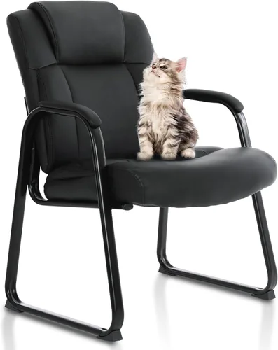 Miniatura 21 de CLATINA Big & Tall - Silla de invitados de 500 lb., sillas de recepción de oficina de cuero PU con base de trineo, silla de escritorio sin ruedas