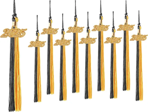10 borlas de graduación 2025 para gorra y vestido de graduación, borla de doble color, negro y dorado