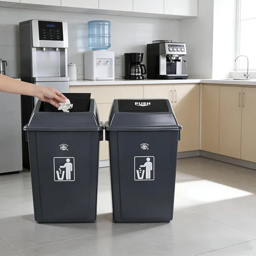 Miniatura 5 de Paquete de 4 cubos de basura de reciclaje de 13 galones para el hogar dormitorio y la oficina, contenedor de reciclaje grande con tapa, color gris