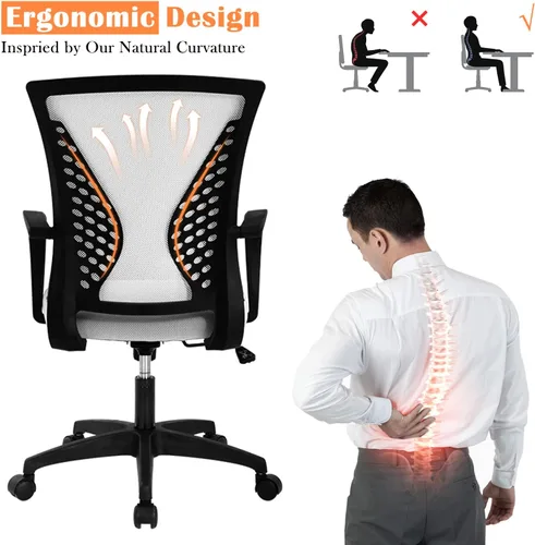 Miniatura 25 de Silla de oficina en casa, silla de escritorio ergonómica, respaldo medio, silla de computadora de PC con soporte lumbar y reposabrazos, silla