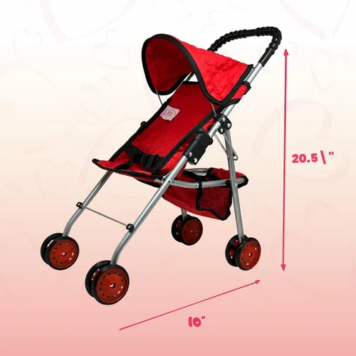 Miniatura 4 de The New York Doll Collection My First Doll Stroller con Canasta, Cochecito de Muñeca Plegable (Acolchado Rojo)