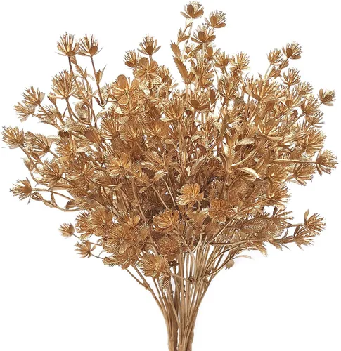 Miniatura 8 de Plantas artificiales Golden Baby Breath Gypsophila, para decoración de Navidad, plantas falsas, arbustos de helecho, arbustos sintéticos, Aliento