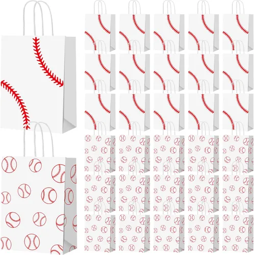 Miniatura 8 de Leinuosen 50 bolsas de fiesta de baloncesto y tenis, regalo de béisbol y tenis, bolsas de golosinas con asa para deportes temáticos suministros