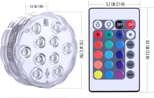 Miniatura 3 de Qoolife Luces LED sumergibles con control remoto, batería incluida, luz impermeable RGB multicolor cambiante para piscina, base de jarrón, spa