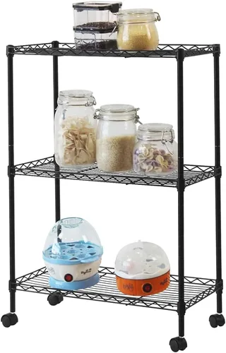 Miniatura 42 de Estanterías de estantes de almacenamiento de 3 niveles, estantes de despensa de acero pesado, estante de alambre ajustable, adecuado para garaje