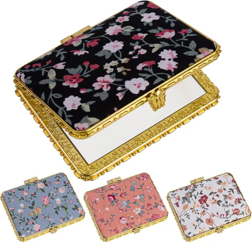 Miniatura 10 de AUEAR, Paquete de 4 pequeñas flores portátiles espejo de maquillaje retro floral doble cara monedero para viaje cosmético corazón