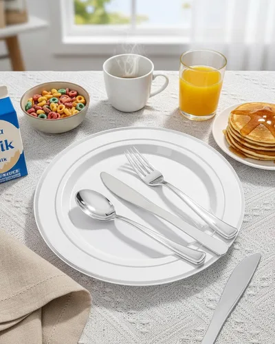 Miniatura 9 de bUCLA 100 platos de plástico plateados, platos desechables de borde plateado de 10.25 pulgadas, ideales para bodas, fiestas
