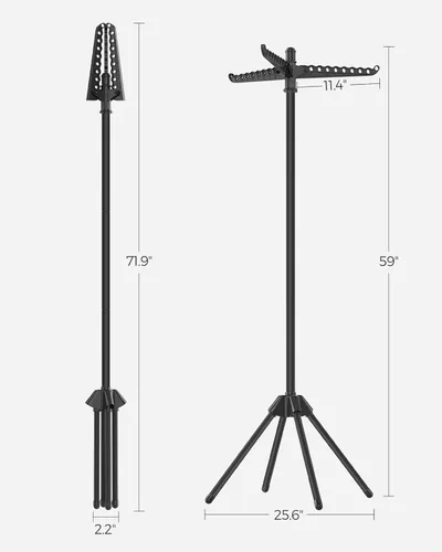 Miniatura 7 de SONGMICS ULLR510B01 - Estante de secado de ropa plegable de 59 pulgadas con 3 brazos giratorios para perchas, 4 patas, acero inoxidable, para 27