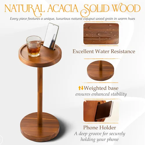 Miniatura 4 de BLUEWEST Mesa de bebidas, mesa auxiliar compacta de 22 pulgadas de alto con ranura para teléfono y base con peso, mesa de pedestal duradera como
