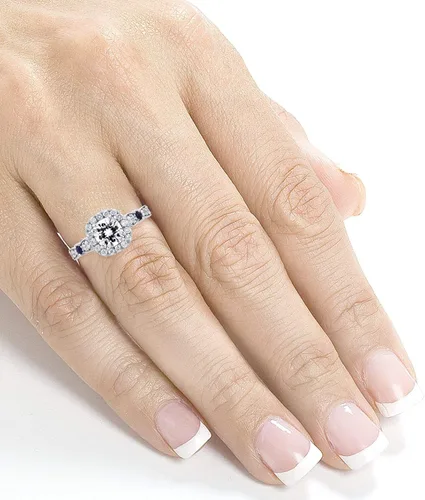 Miniatura 4 de Kobelli Anillo de compromiso de moissanita y zafiro de 1 quilate en oro blanco de 14 quilates