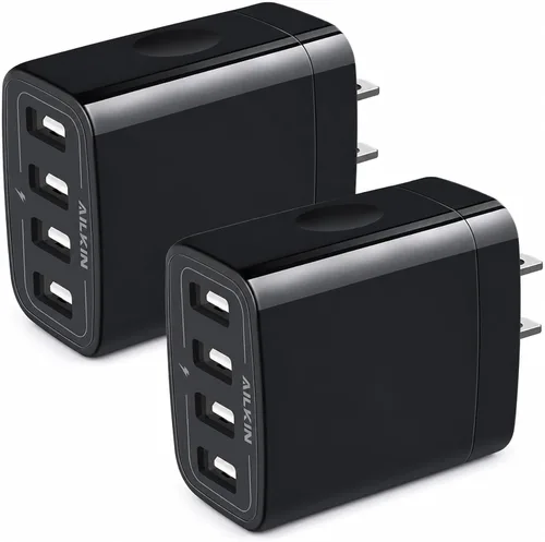 Cargador de pared USB, paquete de 2 unidades AILKIN 4.8A de 4 puertos USB Plug Cube Brick Charging Box Enchufe de carga de pared, bloque de carga