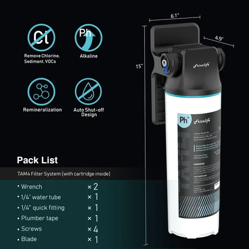 Miniatura 5 de Frizzlife TAM4 Filtro de agua en línea debajo del fregadero - Remineralización alcalina PH+, Certificado NSF/ANSI 42, Ajusta el sabor y el PH