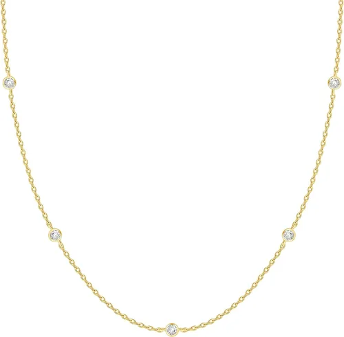 PAVOI Collar de estación chapado en oro de 14 quilates, collares de capas de diamantes simulados, cadena de circonita cúbica para mujer