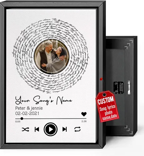 Miniatura 11 de H-DEWALL Lienzo personalizado con letras de canciones enmarcado, regalos para ella, obra de arte para el dormitorio, lienzo musical personalizado