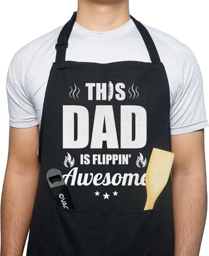Miniatura 10 de VAGAVY 100% Algodón, Delantales Negros Divertidos para Hombres, Papá, Esposo - Cumpleaños, Día del Padre, Regalos de Parrilla para Papá, Esposo.