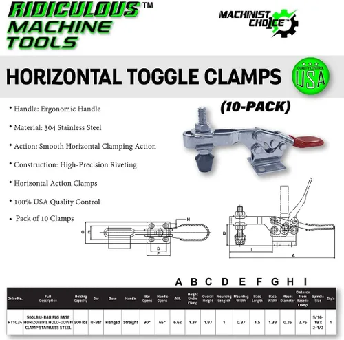 Miniatura 2 de Paquete de 10 abrazaderas de acero inoxidable con base en U FLG de 500 libras (igual que 225-USS)