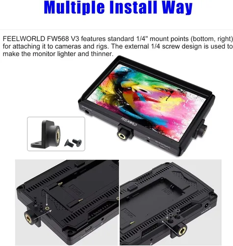 Miniatura 5 de FEELWORLD FW568 V3 Monitor de campo en cámara de 6 pulgadas, LUT 3D, para cámara DSLR, 1920x1080, entrada y salida HDMI, Full HD, brazo inclinable
