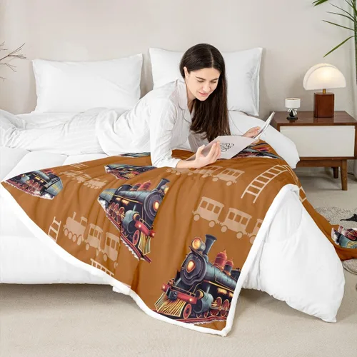 Miniatura 3 de Kids Train Flannel Blanket,Cartoon Car Bedroom Living Room Soft Cozy Fleece for Living Room Bedroom,Boys Girls Choo-Choo Train Tracks Blankets Decor