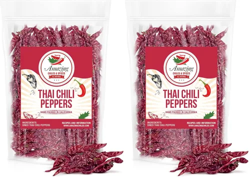 Miniatura 9 de Auténticos chiles rojos tailandeses, bolsa de 1 libra, chiles enteros rojos picantes, secos frescos para cocinar alimentos tradicionales asiáticos