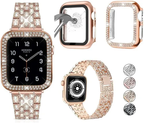 Miniatura 17 de compatible con Apple Watch de 1.496 pulgadas 1.575 pulgadas 1.654 pulgadas 1.732 pulgadas con funda para mujer, correa de metal con diamante