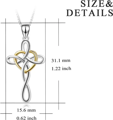 Miniatura 23 de YFN Collar de cruz de plata de ley 925 con nudo celta cruz infinito corazón amor colgante collar de 18 pulgadas