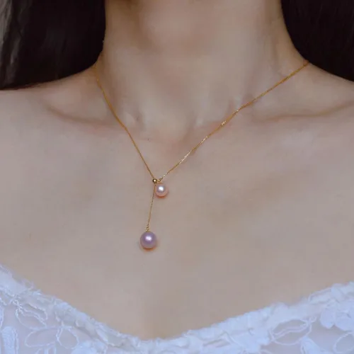 Miniatura 3 de Trendlooks S925 Lariat Collar cultivado de agua dulce perlas moradas y rosas reales collares colgantes deslizantes Y-collar para mujer, Plata