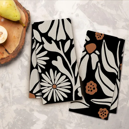 Miniatura 3 de Toallas de cocina abstractas bohemias, color beige y negro, Groovy 70, estilo botánico, retro, paño de secado para cocina, toallas de mano modernas