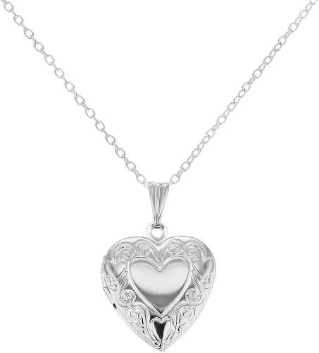 In Season Jewelry Collar con colgante de medallón de fotos de corazón pequeño de amor en tono plateado, ideal para niños pequeños y niñas pequeñas