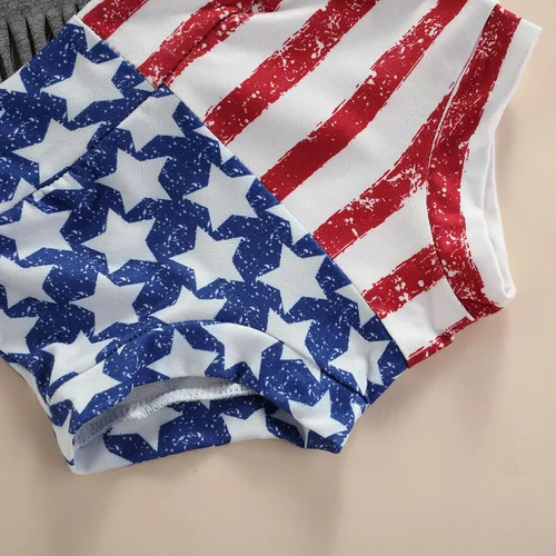 Miniatura 5 de Traje para bebÃ© niÃ±a del 4 de julio, ropa para el DÃ­a de los CaÃ­dos con borlas, camiseta con bandera
