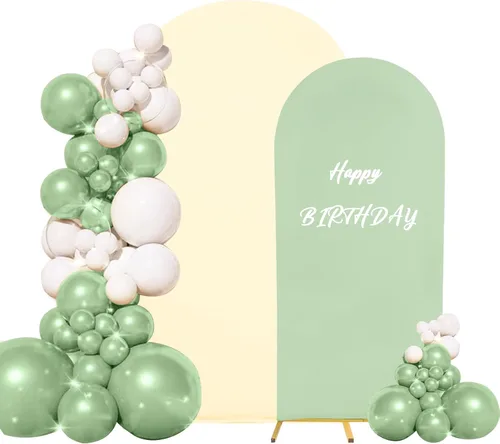 Miniatura 27 de Juego de 2 fundas para arco de boda de 2 lados, parte superior redonda de spandex, funda ajustada para telón de fondo de arco para fiesta de Beige