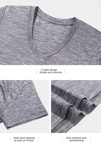 Miniatura 6 de Xelky Paquete de 3-4 camisetas de ajuste seco para mujer, de manga corta, absorben la humedad, deportivas, con cuello en V, para entrenamiento