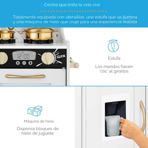 Miniatura 5 de Best Choice Products Juego de juguetes de madera de cocina para niños con diseño realista, teléfono, utensilios, horno, microondas, fregadero, bisel
