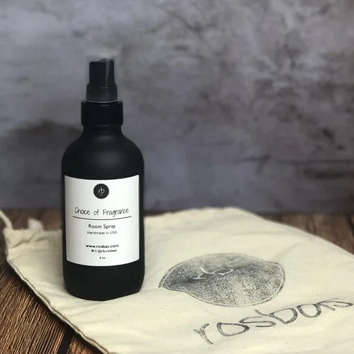 Miniatura 2 de rosbas Spray de menta y eucalipto en bolsa de algodón con cordón, botella de vidrio negro, hecho a mano en Estados Unidos, niebla de fragancia