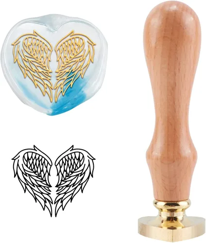CRASPIRE Sello de cera para el día de San Valentín, sello de cera vintage con alas de corazón, sello de cera extraíble de latón con mango de madera