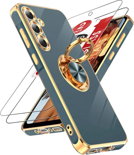 Miniatura 95 de LeYi Funda para Samsung Galaxy S22 Ultra con soporte de anillo giratorio de 360°, soporte magnético, chapado en oro rosa, borde protector para Negro