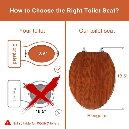 Miniatura 3 de Asiento de inodoro alargado moldeado de madera con bisagras de aleación de zinc, fácil de instalar y también fácil de limpiar, asiento de inodoro