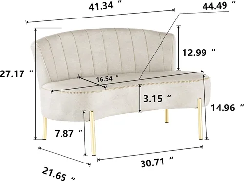 Miniatura 2 de annjoe Sofá de dos plazas tapizado, banco de banqueta, otomano con respaldo y patas de metal dorado para comedor, sala de estar, dormitorio, funiture