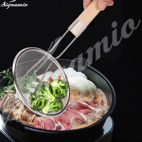 Miniatura 6 de Signamio Cuchara de acero inoxidable de 5.5 in de diámetro para freír profunda, colador de aceite para cocina, cuchara para freír Puri & Poori
