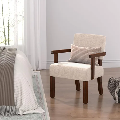 Miniatura 5 de FAGAGA Silla decorativa, sillas de sala de estar de gran tamaño con asiento suave y reposabrazos para salas de estar y comedor Beige
