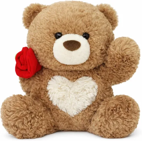 Juguete de peluche de oso de peluche, oso de rosa y corazón, juguete de peluche romántico, perfecto para cumpleaños de niños y niñas (marrón)