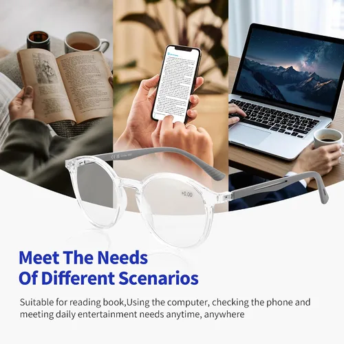 Miniatura 6 de BLUEMOKY Gafas de lectura para hombres y mujeres: Gafas clásicas redondas con filtro de luz azul - Gafas de lectura para computadora C02