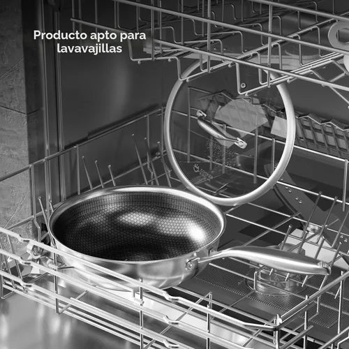 Miniatura 7 de COOKER KING Wok híbrido de acero inoxidable de 10 pulgadas con tapa, sartén antiadherente y sartén profunda, bandeja diaria de panal revestida