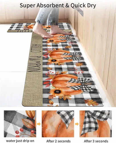 Miniatura 4 de Tapete de baño de acuarela de calabaza para bañera, antideslizante, de secado rápido y absorbente, tierra de diatomeas, fregadero, dormitorio