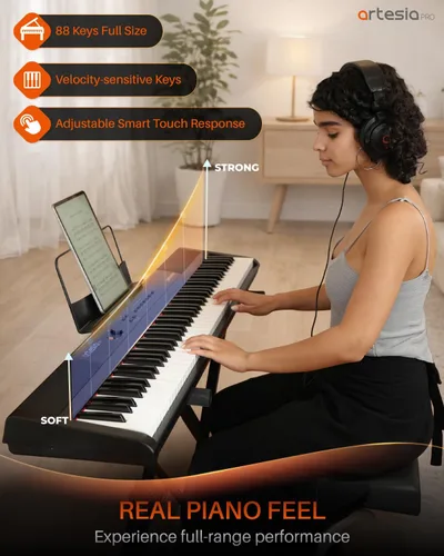 Miniatura 2 de Artesia Teclado de Piano Portátil de 88 Teclas con Peso, Teclado de Piano Digital de 88 Teclas con Teclas de Velocidad Sensible de Tamaño Completo