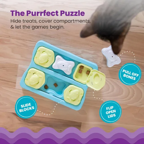 Miniatura 3 de Catstages Kitty Cube Juguete Rompecabezas Interactivo de Premios para Gatos, Azul