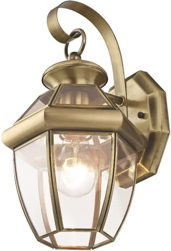 Miniatura 7 de Livex Lighting 2051-01 Monterey 1 Lámpara de pared exterior con acabado de latón antiguo, acabado en latón macizo con vidrio biselado transparente