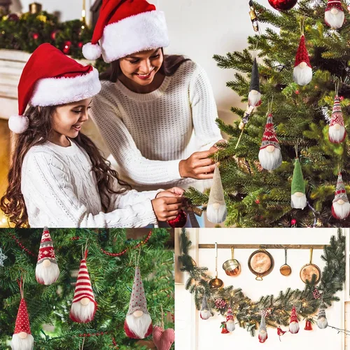 Miniatura 6 de Vinsot 24 piezas Adornos de árbol de Navidad colgantes de gnomo Adornos navideños colgantes a granel Adornos suecos de felpa hechos a mano Elfo