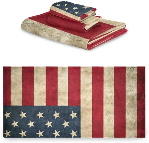 Miniatura 2 de Qilmy Juego de toallas de 3 piezas con la bandera estadounidense, absorbente y suave, juego de toallas decorativas para baño con toalla de baño