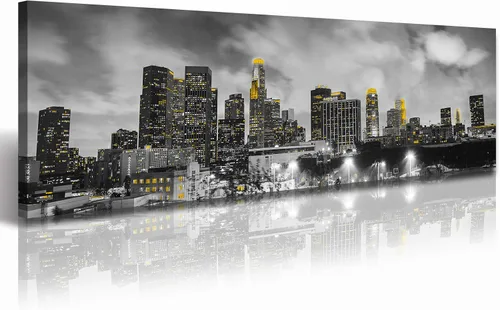 Miniatura 15 de JiazuGo Phoenix Skyline Arte de Pared en Lienzo - Paisaje Urbano de Arizona Enmarcado (14x48 Pulgadas) Negro y Blanco con Amarillo, Decoración